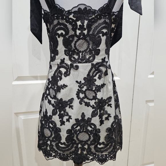 Dolls Kill Unholy Kindred Spirits Black White Lace Mini DressTiered Tulle Skirt - Picture 7 of 16